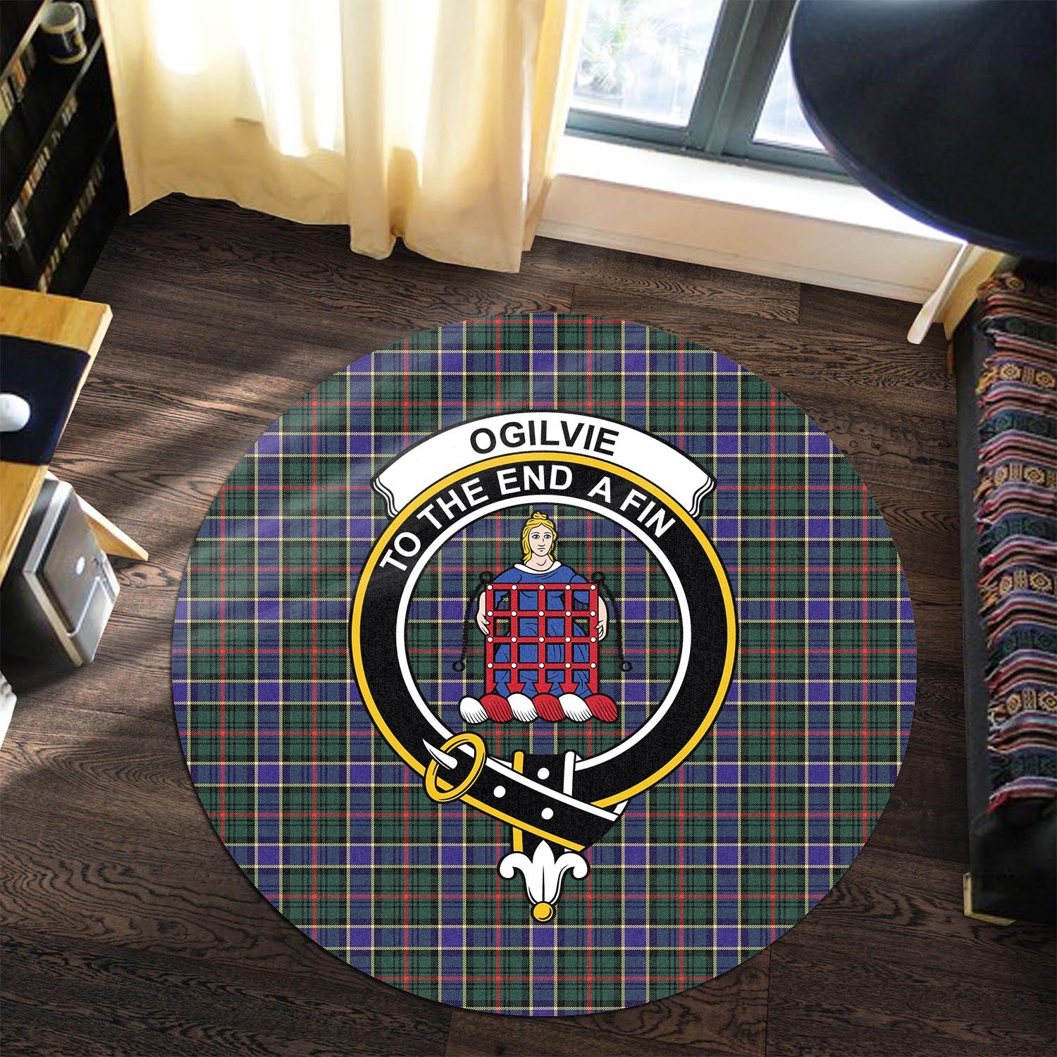 ogilvie-ogilvy-hunting-modern-tartan-round-rug-with-family-crest