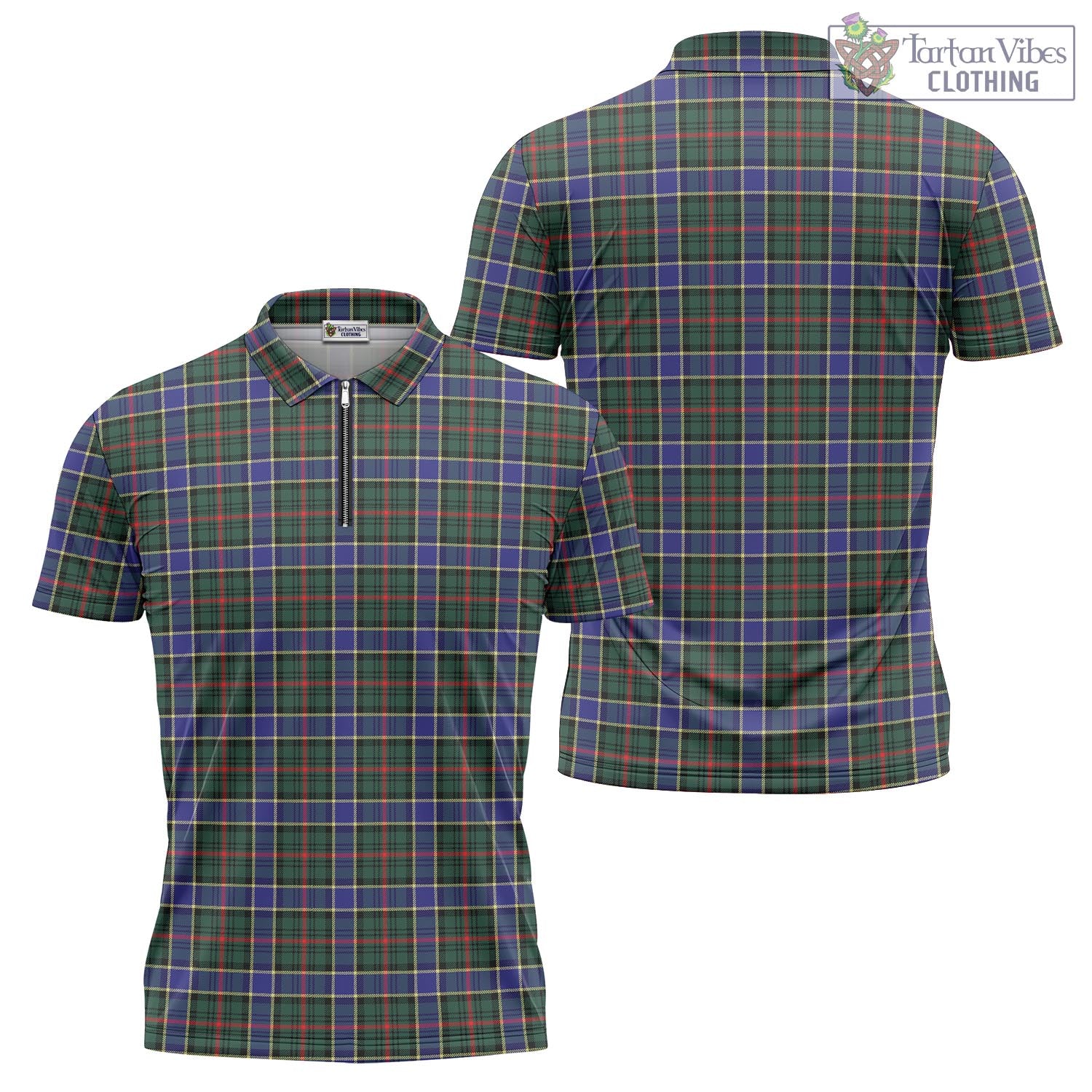 Tartan Vibes Clothing Ogilvie (Ogilvy) Hunting Modern Tartan Zipper Polo Shirt