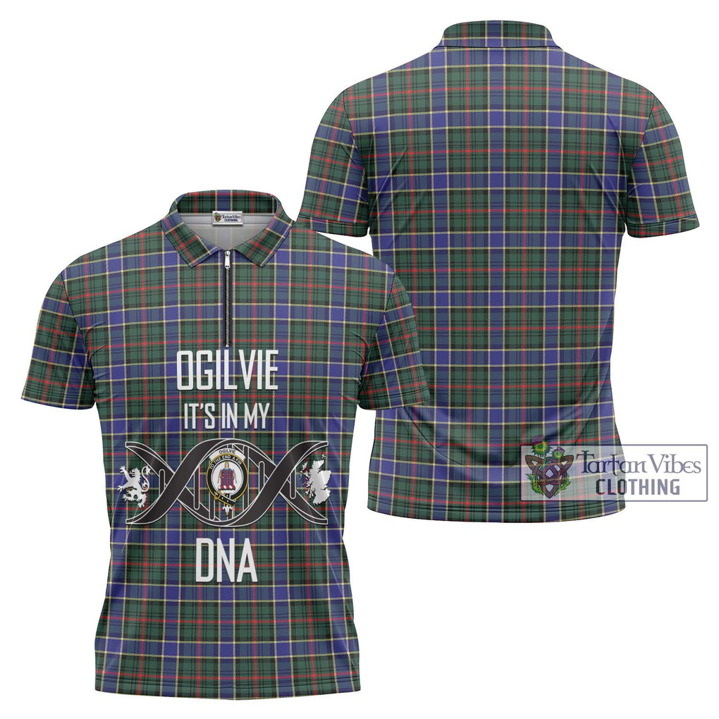 Ogilvie (Ogilvy) Hunting Modern Tartan Zipper Polo Shirt with Family Crest DNA In Me Style Unisex - Tartanvibesclothing Shop