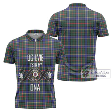 Ogilvie (Ogilvy) Hunting Modern Tartan Zipper Polo Shirt with Family Crest DNA In Me Style