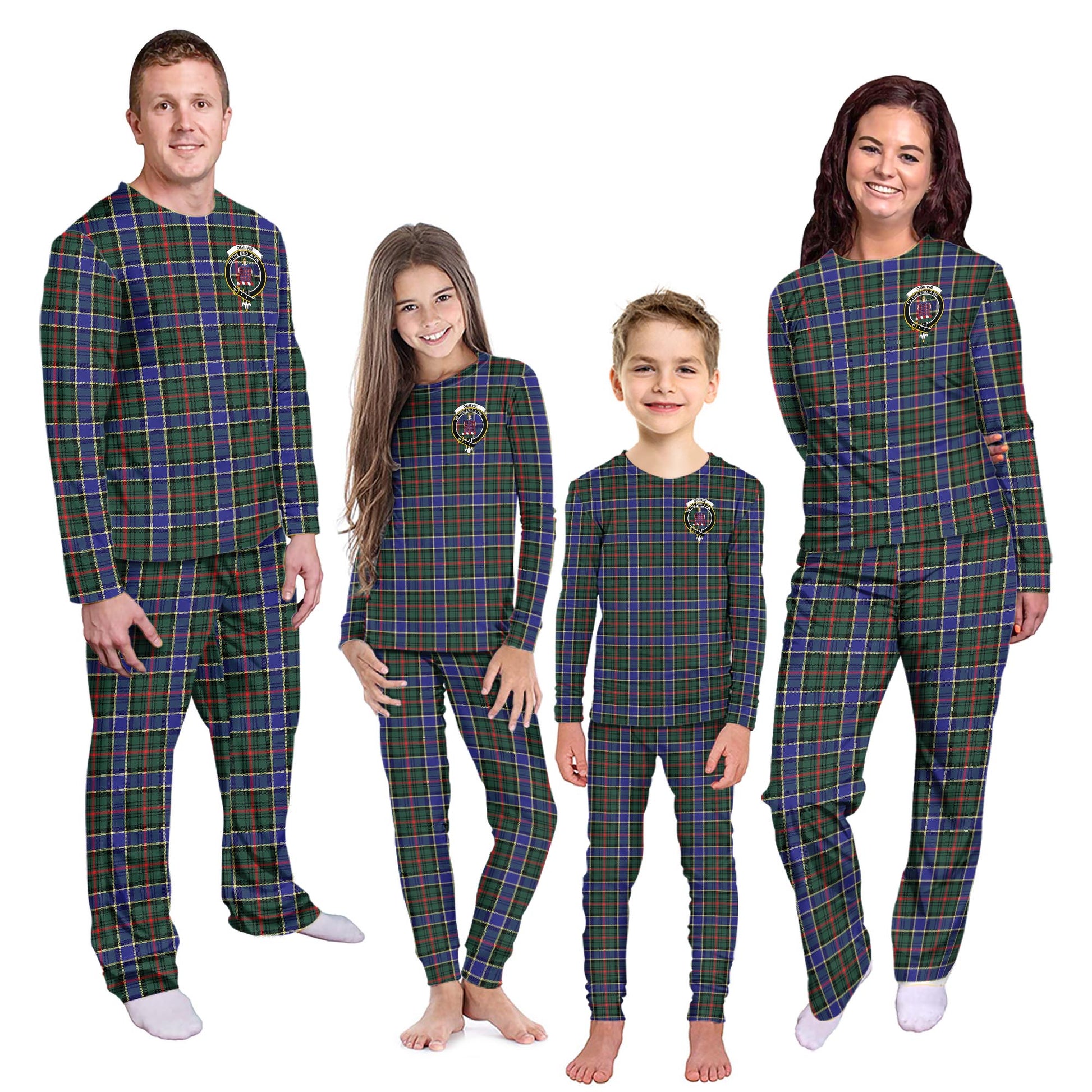 Ogilvie (Ogilvy) Hunting Modern Tartan Pajamas Family Set with Family Crest - Tartanvibesclothing