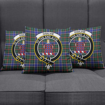 Ogilvie (Ogilvy) Hunting Modern Tartan Pillow Cover with Family Crest