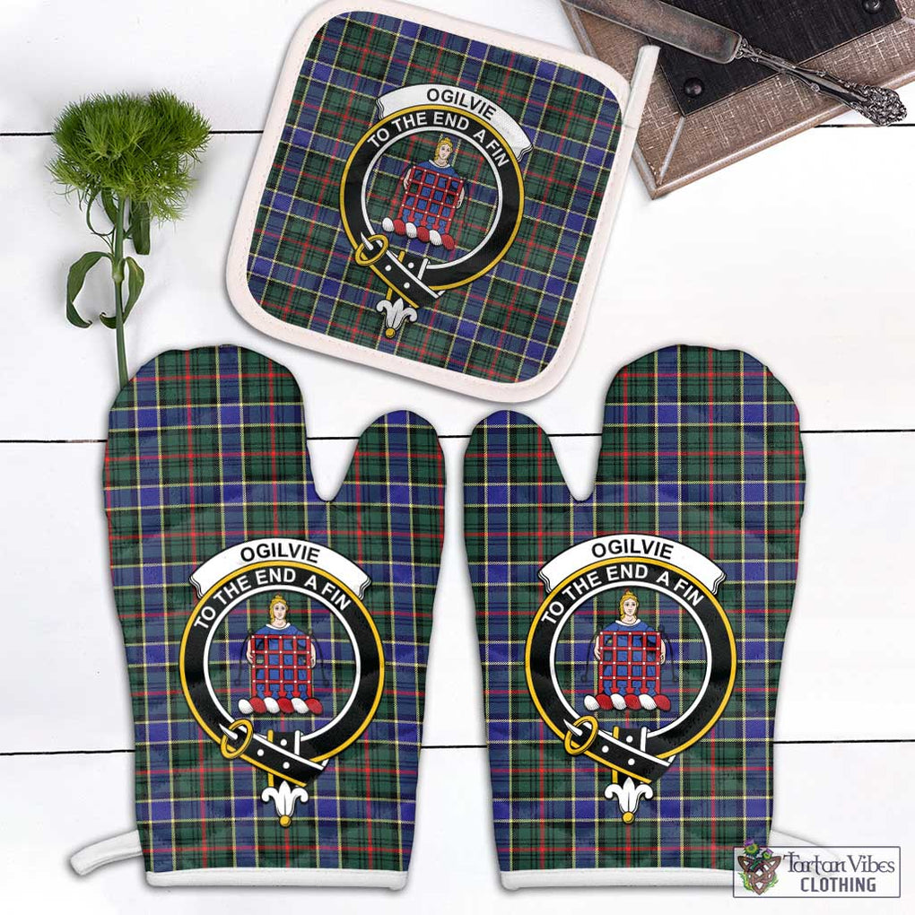 Ogilvie (Ogilvy) Hunting Modern Tartan Combo Oven Mitt & Pot-Holder with Family Crest Combo 1 Oven Mitt & 1 Pot-Holder White - Tartan Vibes Clothing