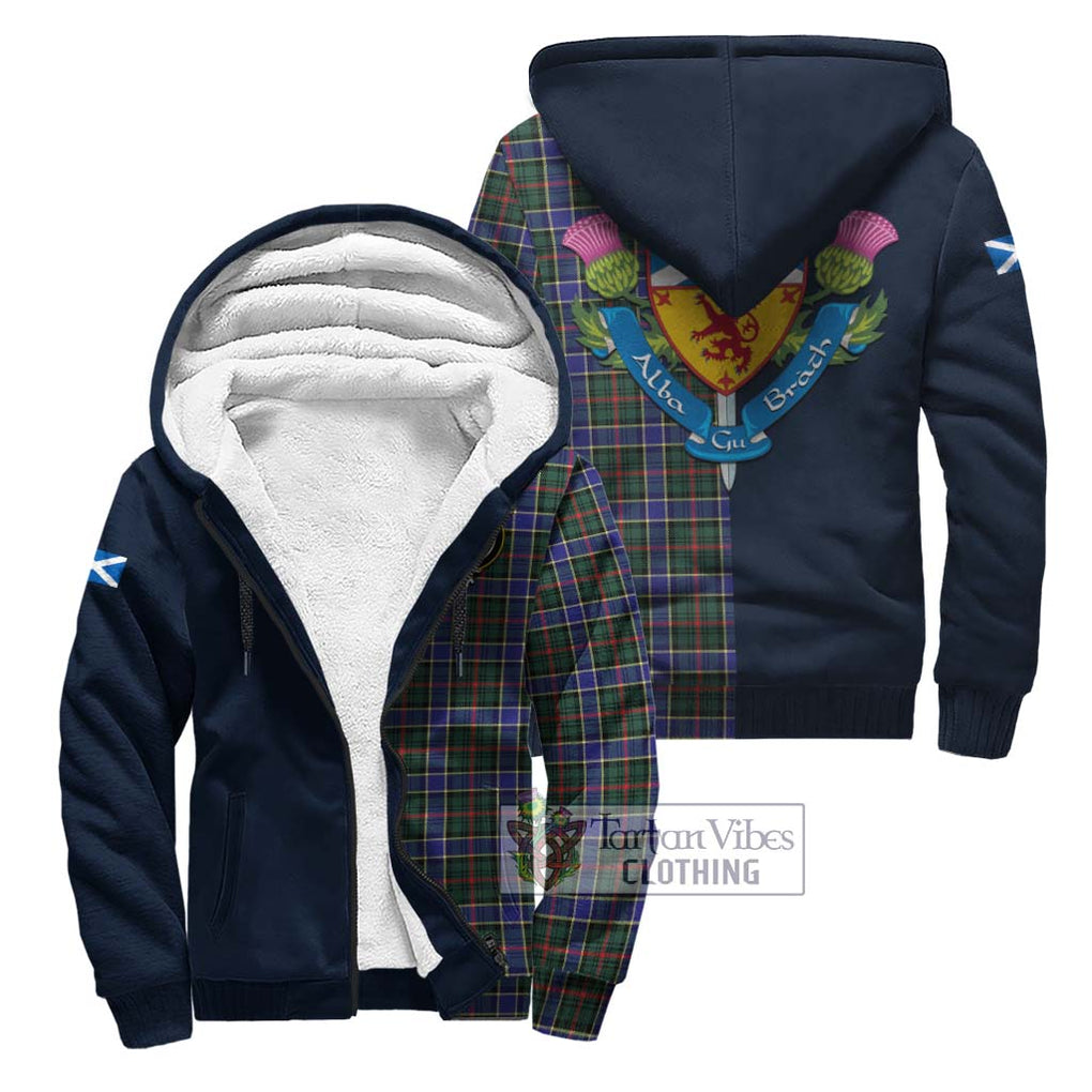 Tartan Vibes Clothing Ogilvie (Ogilvy) Hunting Modern Tartan Sherpa Hoodie with Scottish Lion Royal Arm Half Style