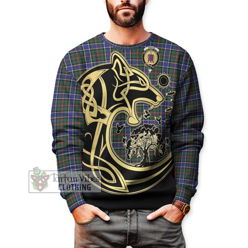 Ogilvie (Ogilvy) Hunting Modern Tartan Sweatshirt with Family Crest Celtic Wolf Style Unisex - Tartan Vibes Clothing