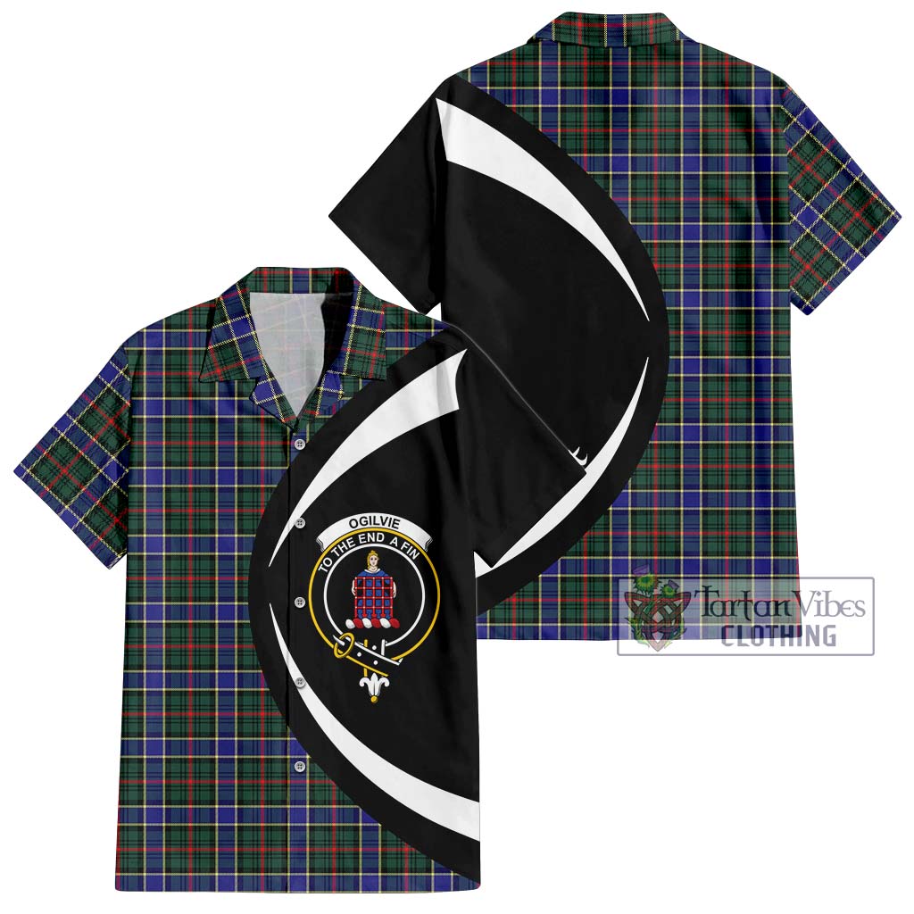 Ogilvie (Ogilvy) Hunting Modern Tartan Short Sleeve Button Up with Family Crest Circle Style Kid - Tartan Vibes Clothing