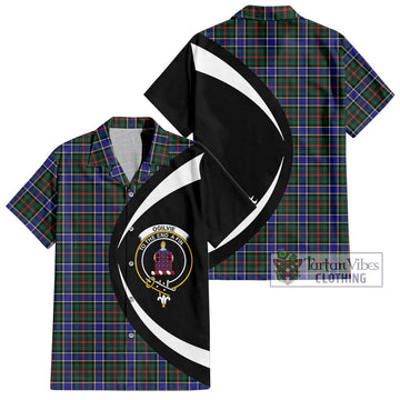 Ogilvie (Ogilvy) Hunting Modern Tartan Short Sleeve Button Up with Family Crest Circle Style