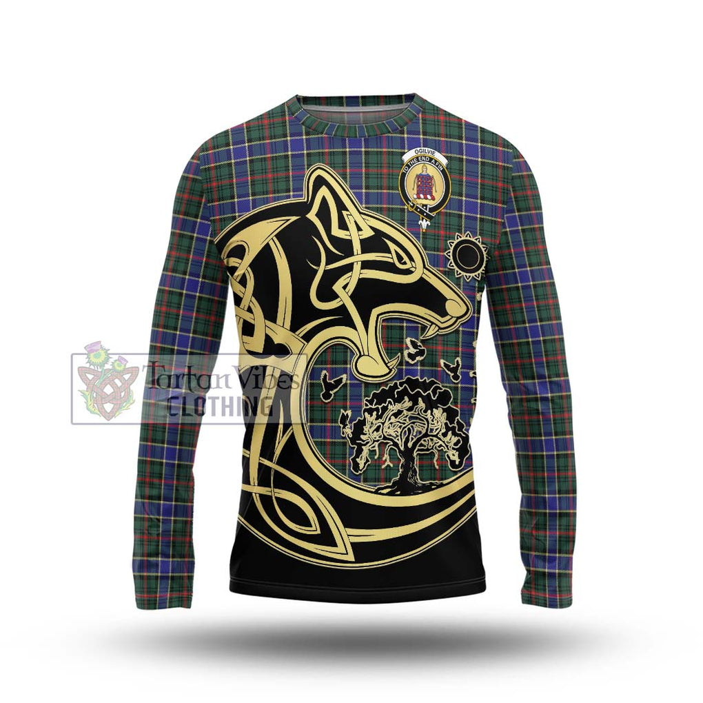 Ogilvie (Ogilvy) Hunting Modern Tartan Long Sleeve T-Shirt with Family Crest Celtic Wolf Style Unisex - Tartan Vibes Clothing