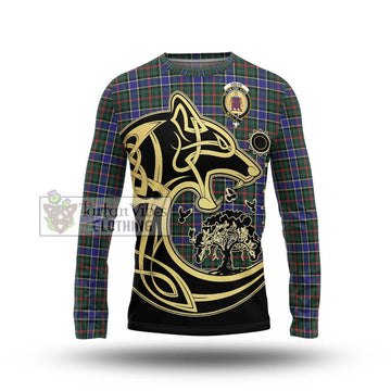 Ogilvie (Ogilvy) Hunting Modern Tartan Long Sleeve T-Shirt with Family Crest Celtic Wolf Style