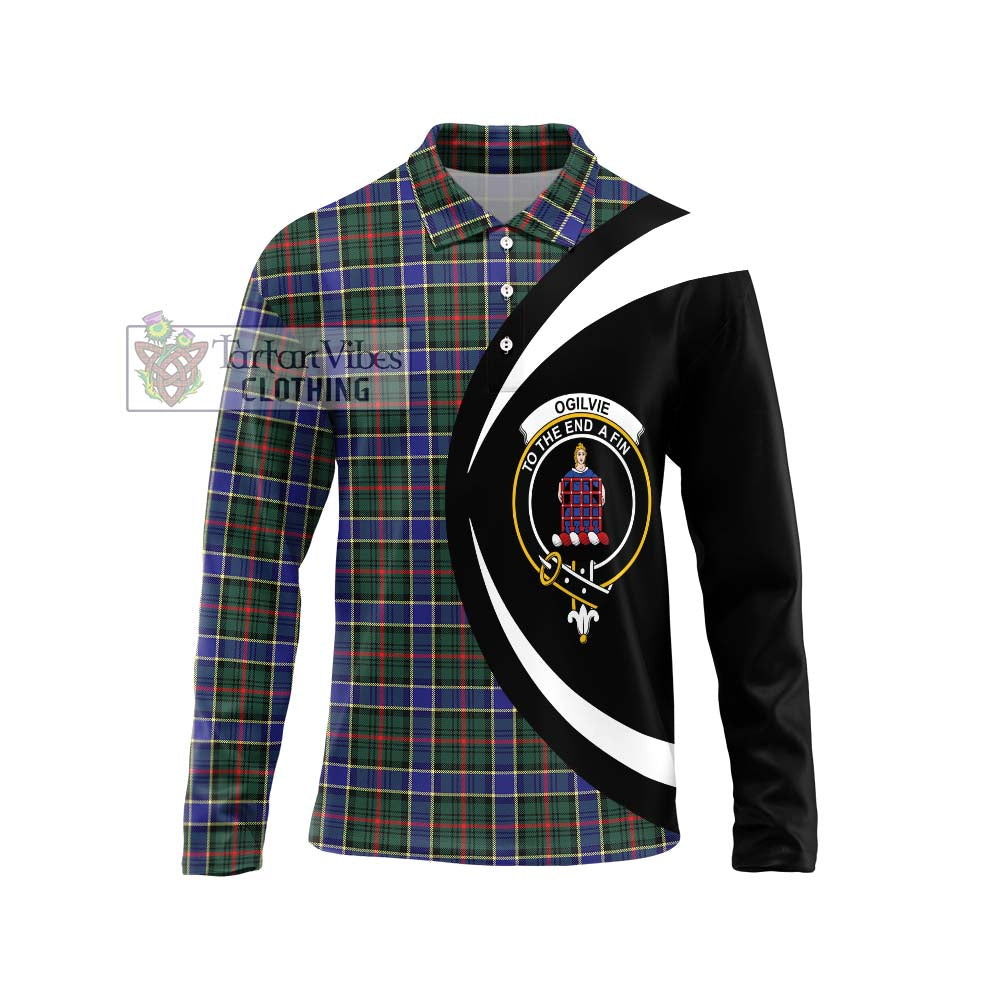 Ogilvie (Ogilvy) Hunting Modern Tartan Long Sleeve Polo Shirt with Family Crest Circle Style Unisex - Tartan Vibes Clothing