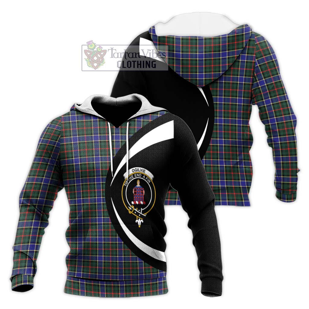 Ogilvie (Ogilvy) Hunting Modern Tartan Knitted Hoodie with Family Crest Circle Style Unisex Knitted Pullover Hoodie - Tartan Vibes Clothing