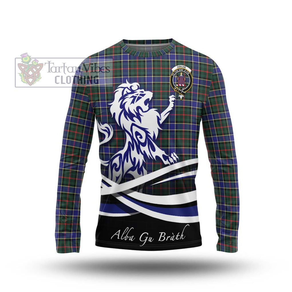 Ogilvie (Ogilvy) Hunting Modern Tartan Long Sleeve T-Shirt with Alba Gu Brath Regal Lion Emblem Unisex - Tartanvibesclothing Shop