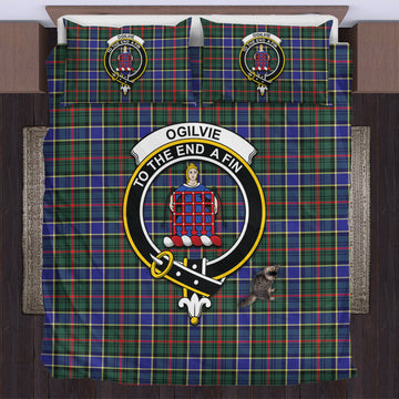 Ogilvie (Ogilvy) Hunting Modern Tartan Bedding Set with Family Crest