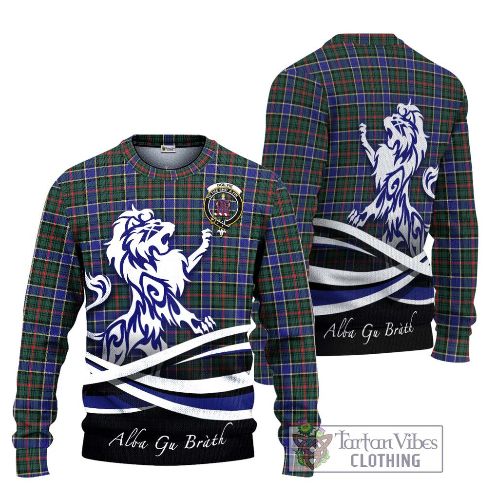 Ogilvie (Ogilvy) Hunting Modern Tartan Knitted Sweater with Alba Gu Brath Regal Lion Emblem Unisex - Tartanvibesclothing Shop