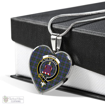 Ogilvie (Ogilvy) Hunting Modern Tartan Heart Necklace with Family Crest