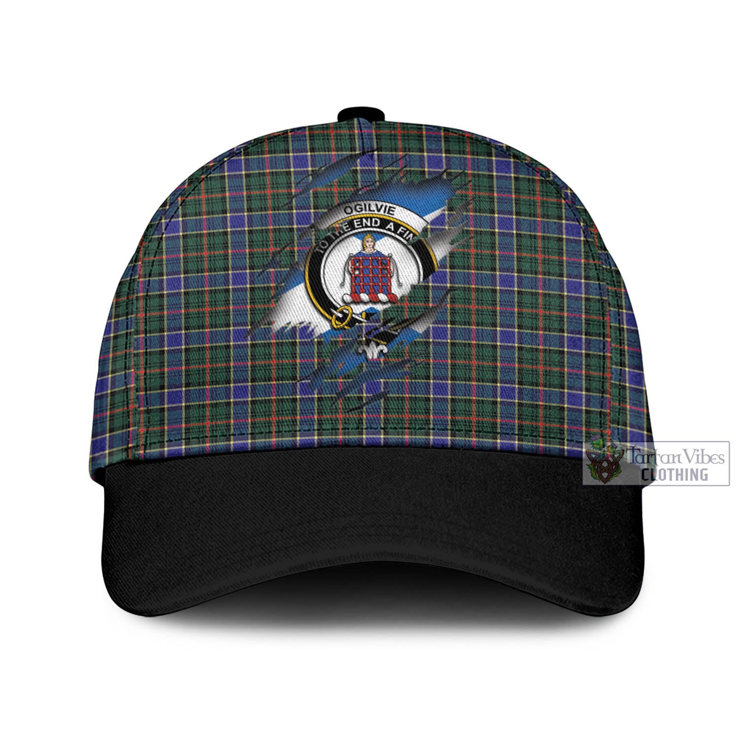 Tartan Vibes Clothing Ogilvie (Ogilvy) Hunting Modern Tartan Classic Cap with Family Crest In Me Style