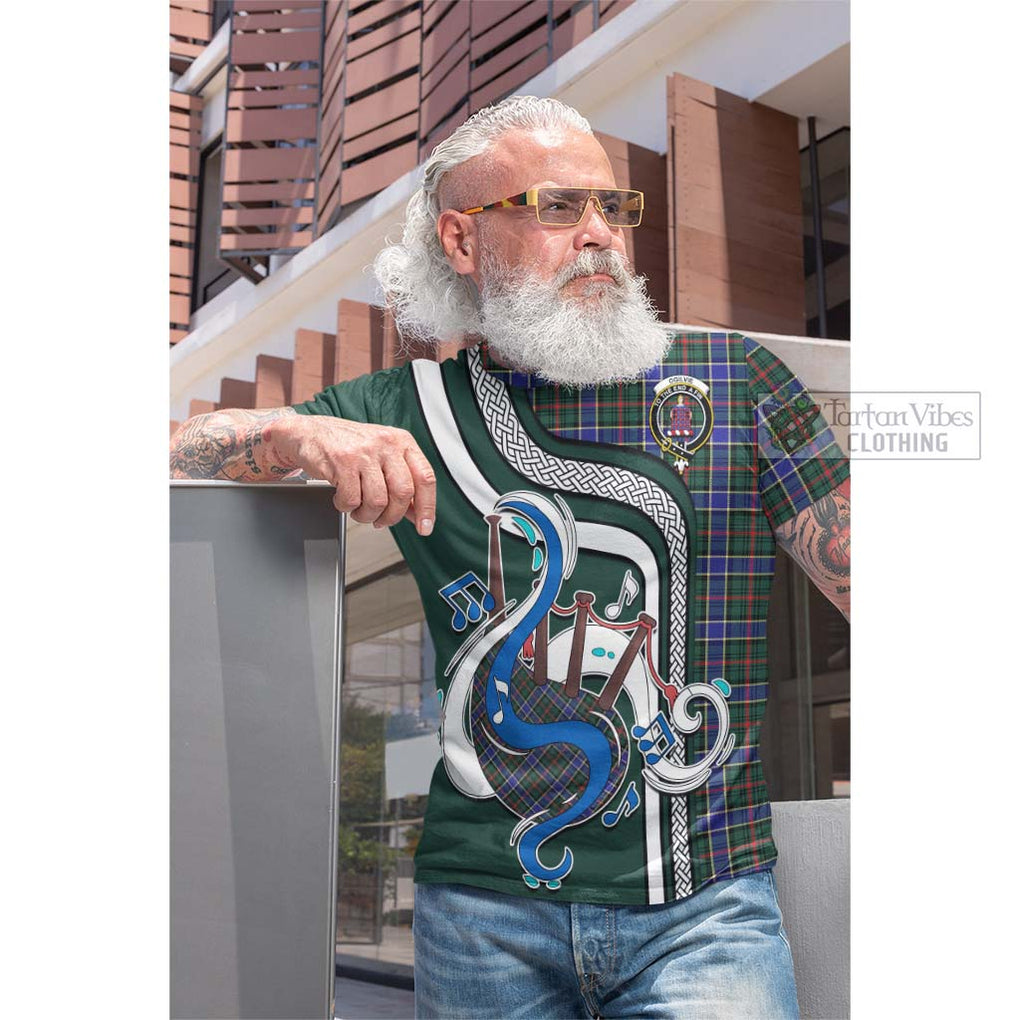 Tartan Vibes Clothing Ogilvie (Ogilvy) Hunting Modern Tartan Cotton T-shirt with Epic Bagpipe Style