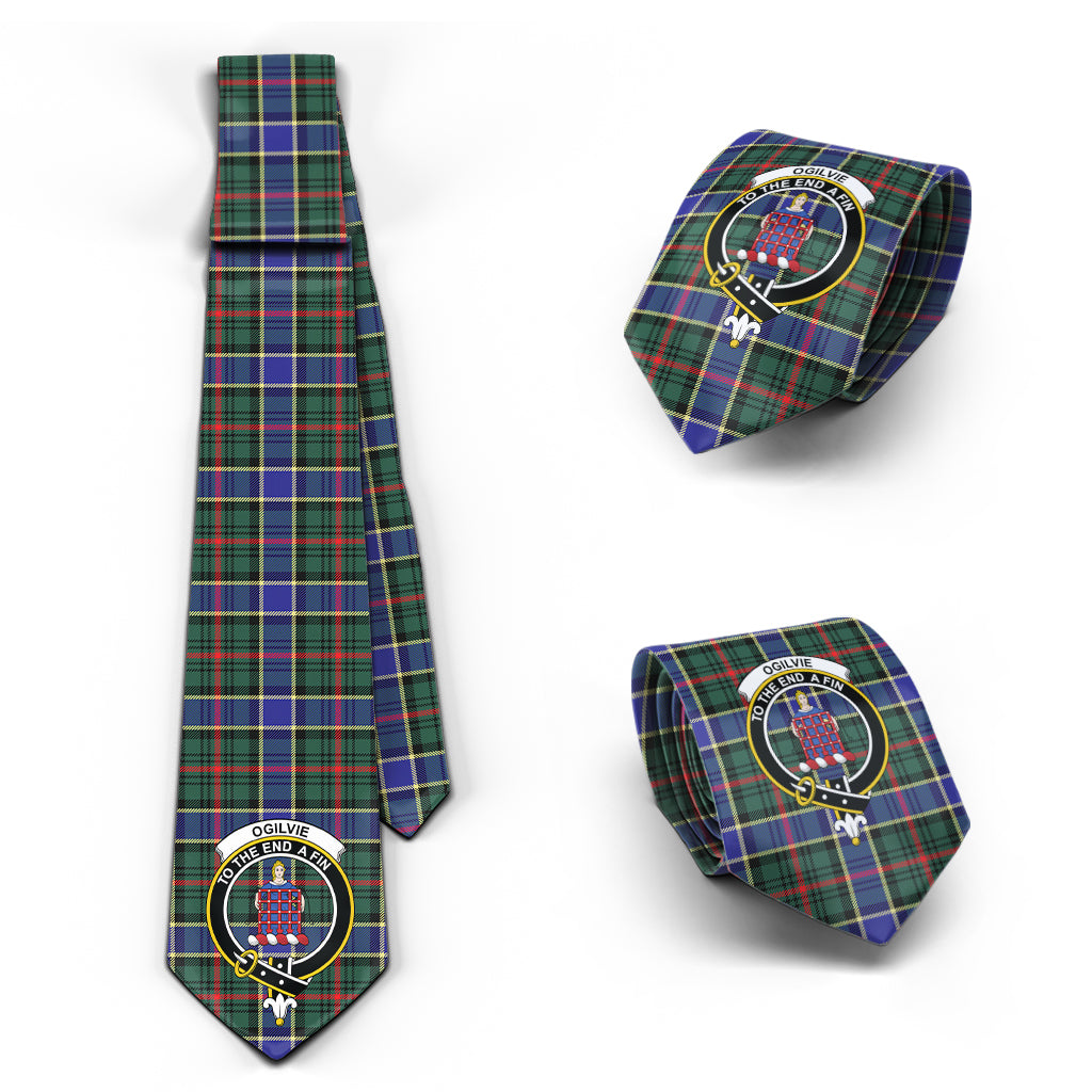 Ogilvie (Ogilvy) Hunting Modern Tartan Classic Necktie with Family Crest Necktie One Size - Tartan Vibes Clothing