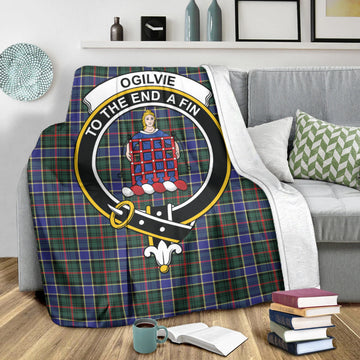 Ogilvie (Ogilvy) Hunting Modern Tartan Blanket with Family Crest