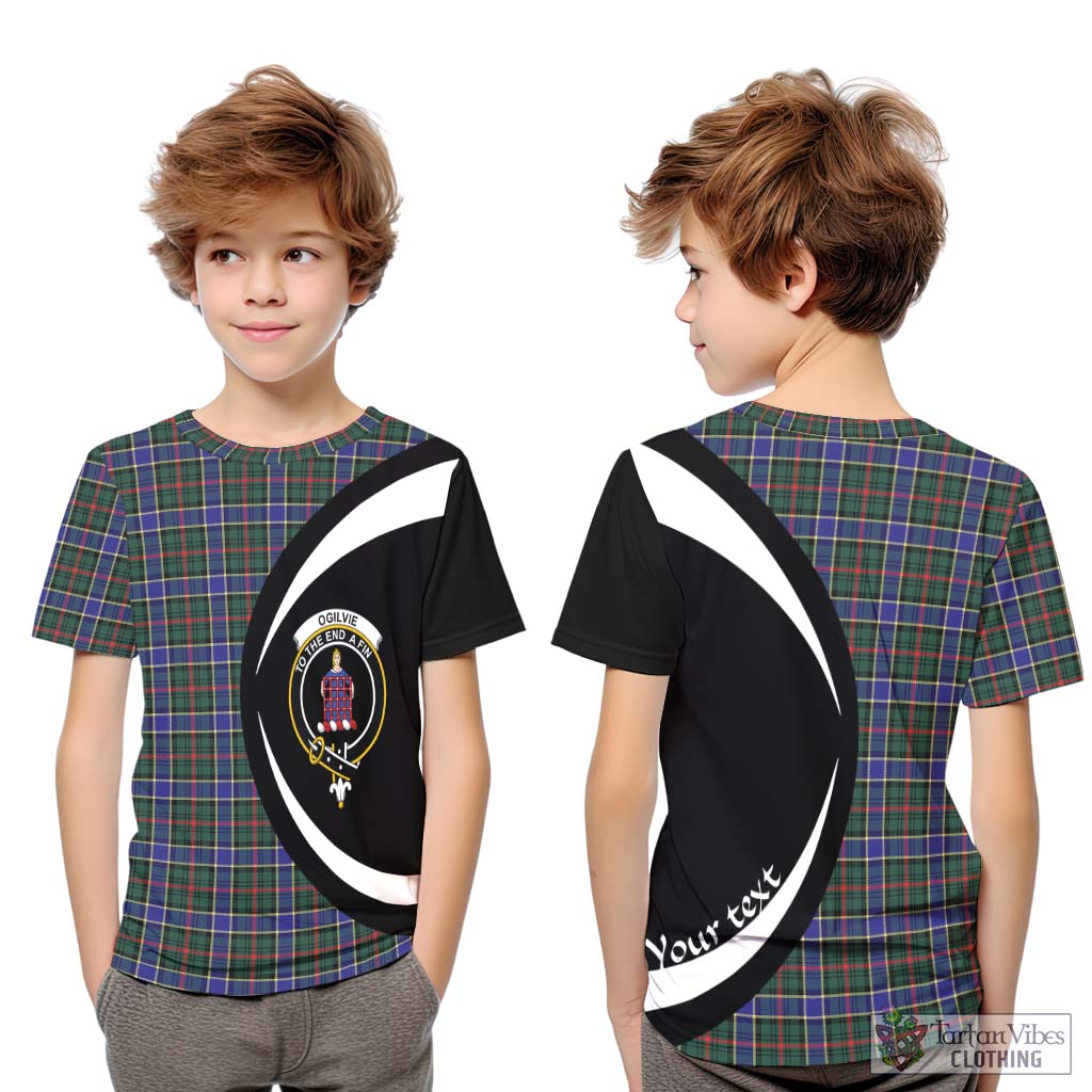 Ogilvie (Ogilvy) Hunting Modern Tartan Kid T-Shirt with Family Crest Circle Style Youth XL Size14 - Tartan Vibes Clothing