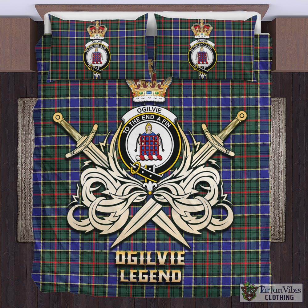 Tartan Vibes Clothing Ogilvie (Ogilvy) Hunting Modern Tartan Bedding Set with Clan Crest and the Golden Sword of Courageous Legacy