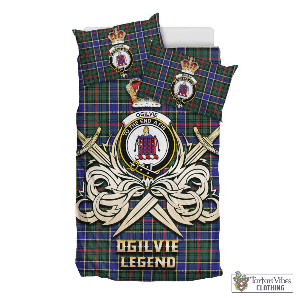 Tartan Vibes Clothing Ogilvie (Ogilvy) Hunting Modern Tartan Bedding Set with Clan Crest and the Golden Sword of Courageous Legacy