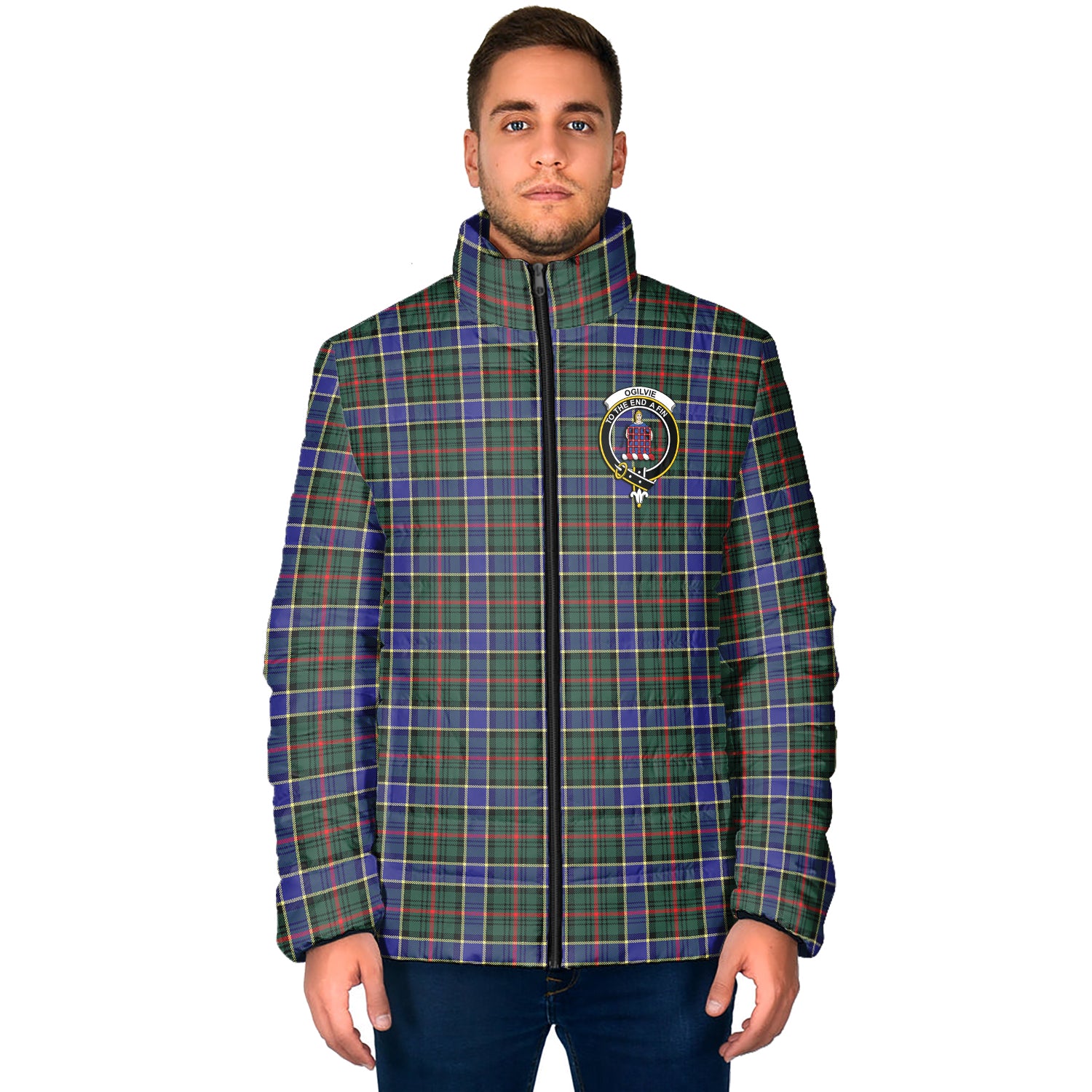 Ogilvie (Ogilvy) Hunting Modern Tartan Padded Jacket with Family Crest - Tartan Vibes Clothing