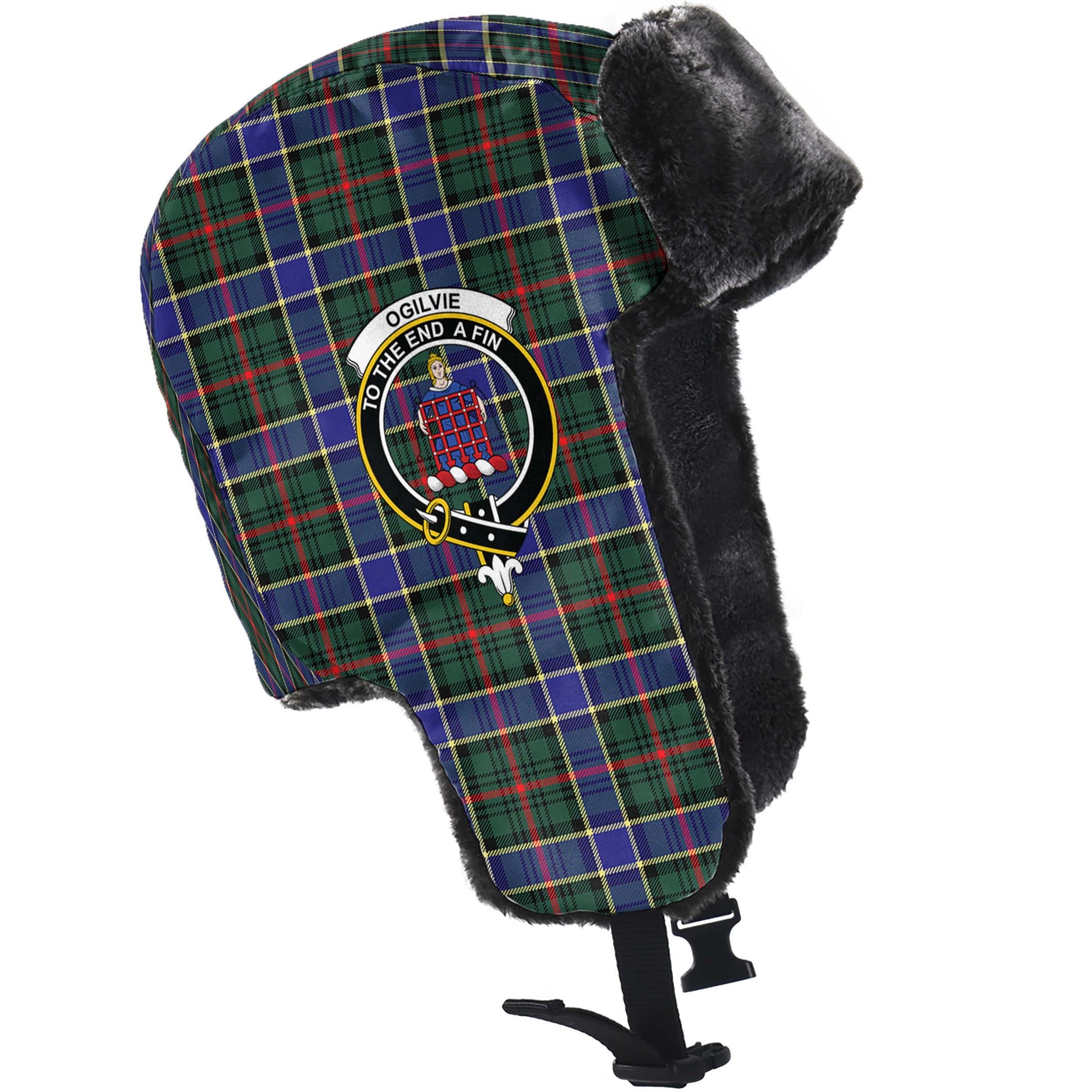 Ogilvie (Ogilvy) Hunting Modern Tartan Winter Trapper Hat with Family Crest - Tartanvibesclothing