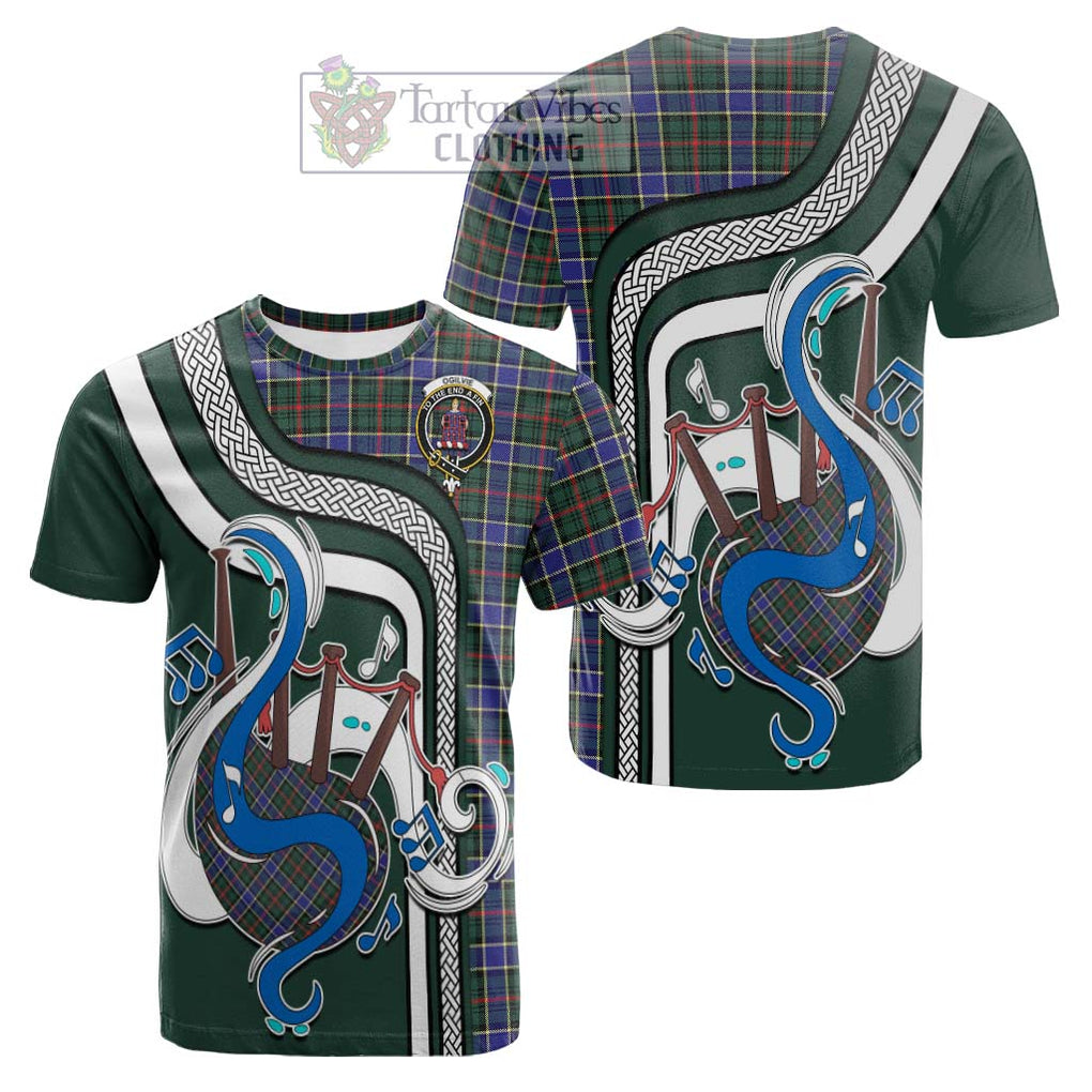 Tartan Vibes Clothing Ogilvie (Ogilvy) Hunting Modern Tartan Cotton T-shirt with Epic Bagpipe Style