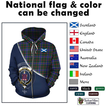 Ogilvie (Ogilvy) Hunting Modern Tartan Hoodie with Personalised National Flag and Family Crest Half Style