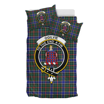 Ogilvie (Ogilvy) Hunting Modern Tartan Bedding Set with Family Crest