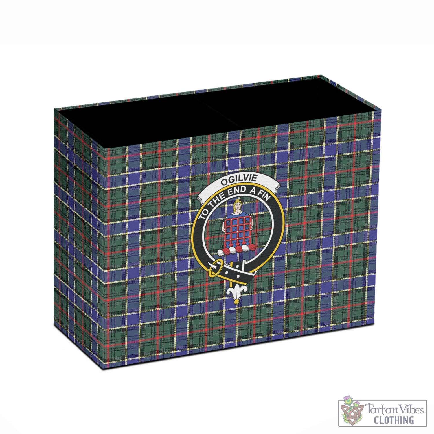 Tartan Vibes Clothing Ogilvie (Ogilvy) Hunting Modern Tartan Pen Holder with Family Crest