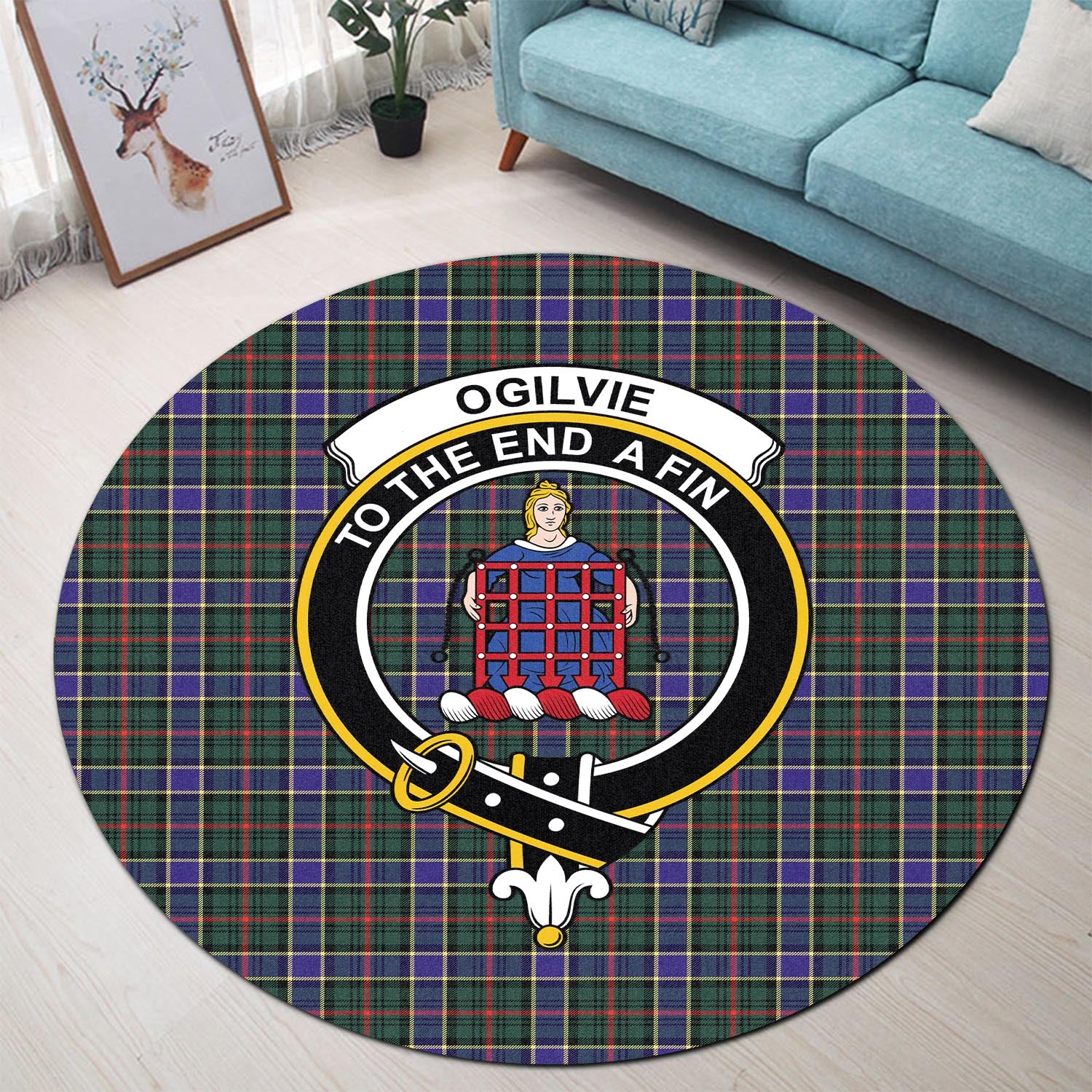 ogilvie-ogilvy-hunting-modern-tartan-round-rug-with-family-crest