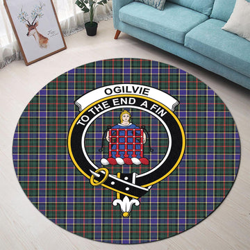 Ogilvie (Ogilvy) Hunting Modern Tartan Round Rug with Family Crest