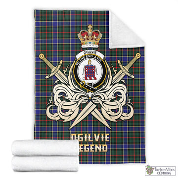 Ogilvie (Ogilvy) Hunting Modern Tartan Blanket with Clan Crest and the Golden Sword of Courageous Legacy