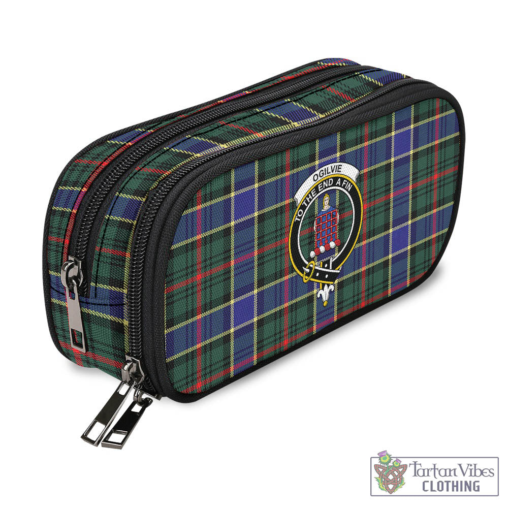 Tartan Vibes Clothing Ogilvie (Ogilvy) Hunting Modern Tartan Pen and Pencil Case with Family Crest