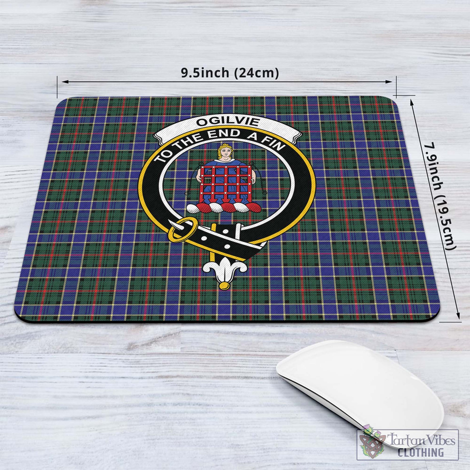 Tartan Vibes Clothing Ogilvie (Ogilvy) Hunting Modern Tartan Mouse Pad with Family Crest