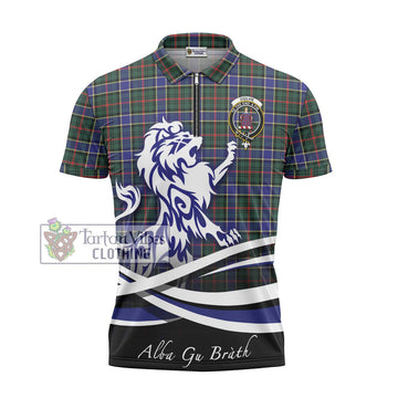 Ogilvie (Ogilvy) Hunting Modern Tartan Zipper Polo Shirt with Alba Gu Brath Regal Lion Emblem