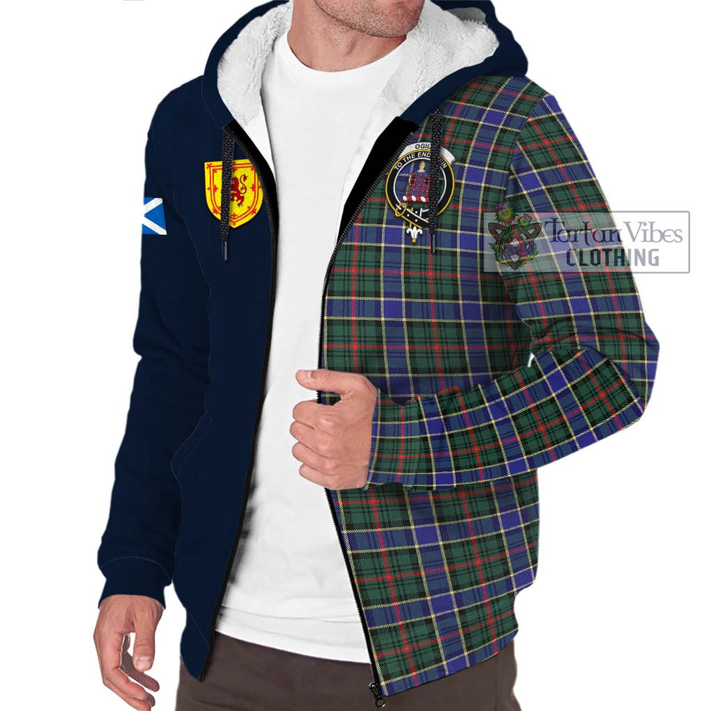 Tartan Vibes Clothing Ogilvie (Ogilvy) Hunting Modern Tartan Sherpa Hoodie with Scottish Lion Royal Arm Half Style