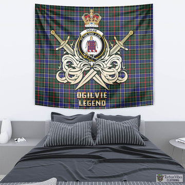 Ogilvie (Ogilvy) Hunting Modern Tartan Tapestry with Clan Crest and the Golden Sword of Courageous Legacy