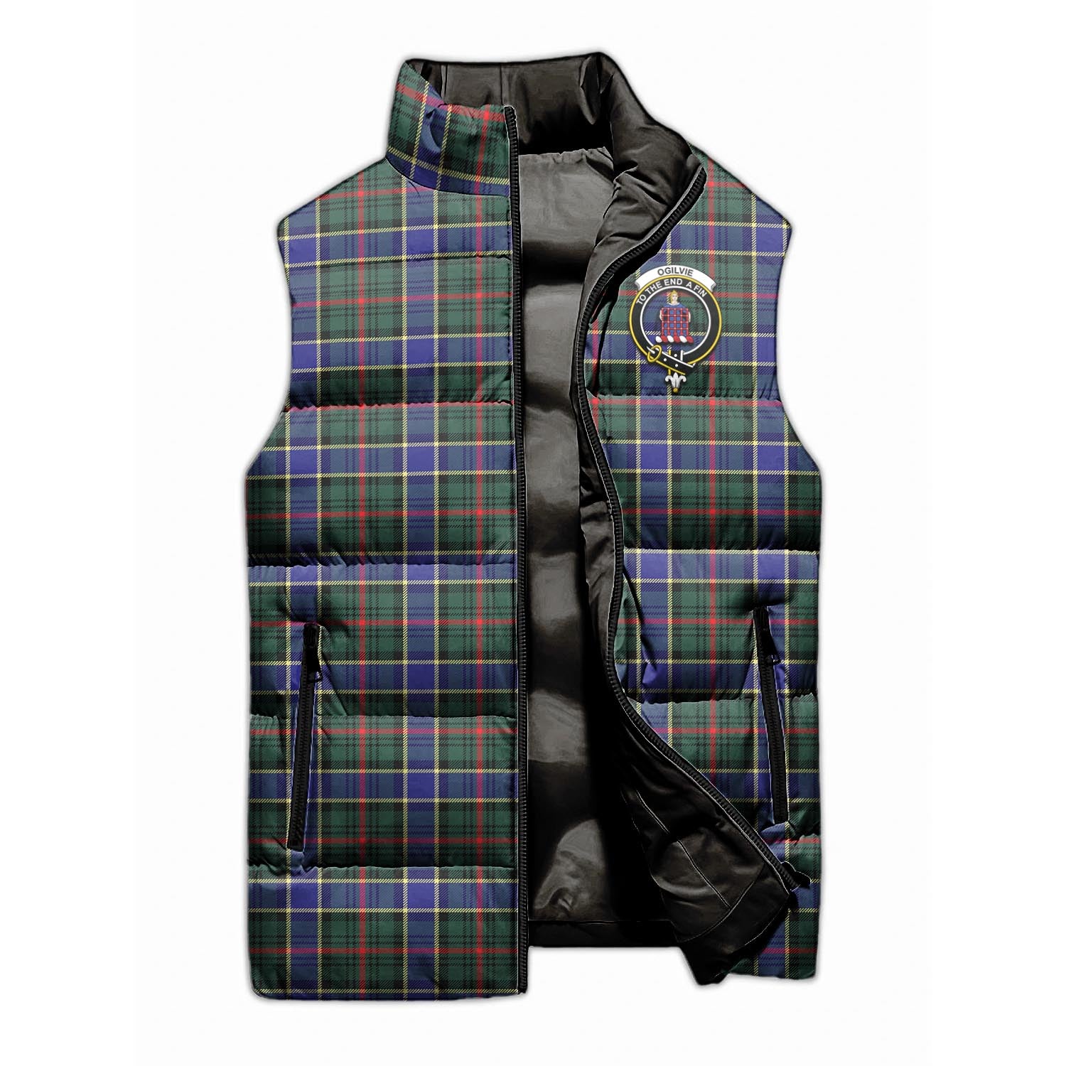 Ogilvie (Ogilvy) Hunting Modern Tartan Sleeveless Puffer Jacket with Family Crest - Tartanvibesclothing