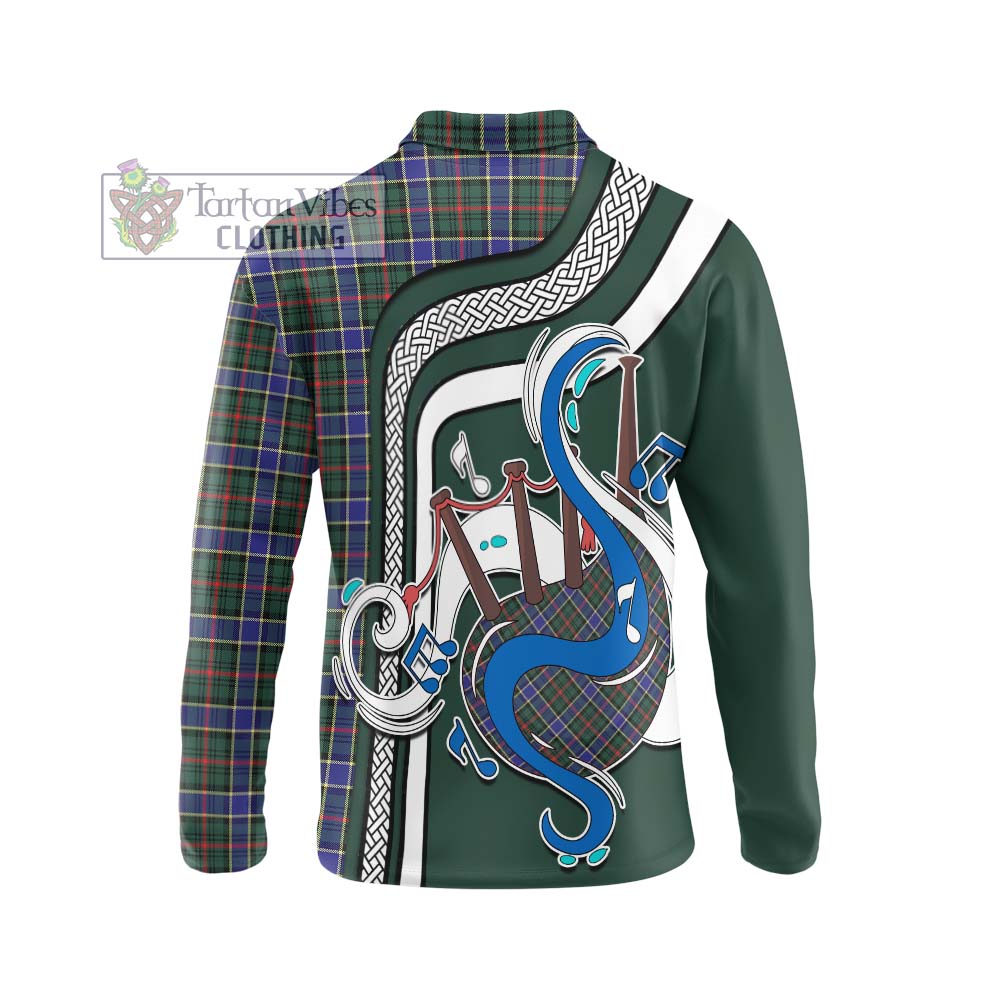 Tartan Vibes Clothing Ogilvie (Ogilvy) Hunting Modern Tartan Long Sleeve Polo Shirt with Epic Bagpipe Style