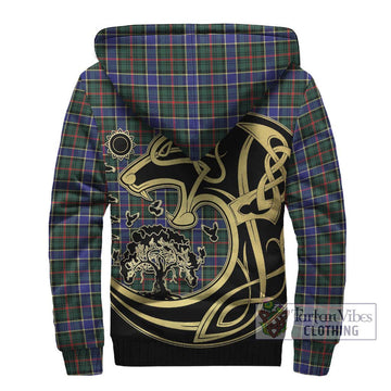 Ogilvie (Ogilvy) Hunting Modern Tartan Sherpa Hoodie with Family Crest Celtic Wolf Style