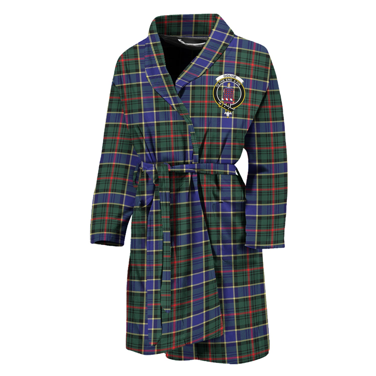 Ogilvie (Ogilvy) Hunting Modern Tartan Bathrobe with Family Crest Unisex M - Tartan Vibes Clothing