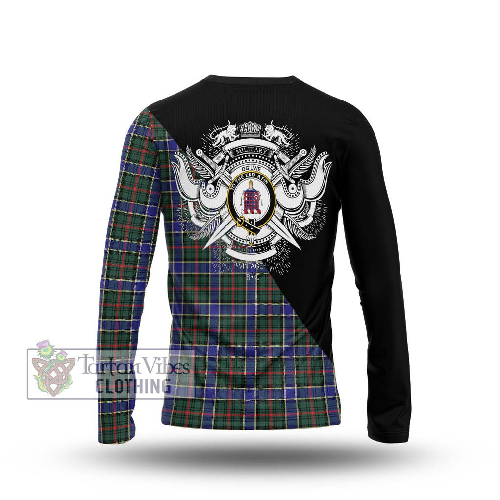 Ogilvie (Ogilvy) Hunting Modern Tartan Long Sleeve T-Shirt with Family Crest and Military Logo Style - Tartanvibesclothing Shop