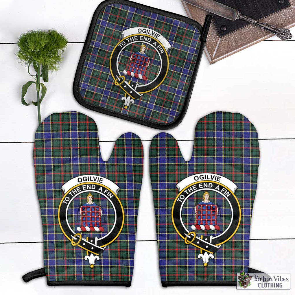 Ogilvie (Ogilvy) Hunting Modern Tartan Combo Oven Mitt & Pot-Holder with Family Crest Combo 1 Oven Mitt & 1 Pot-Holder Black - Tartan Vibes Clothing