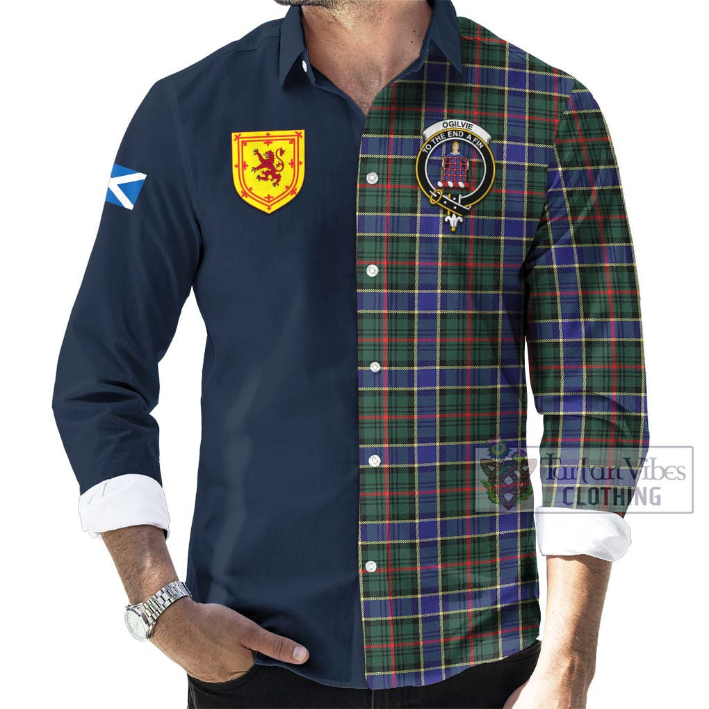 Tartan Vibes Clothing Ogilvie (Ogilvy) Hunting Modern Tartan Long Sleeve Button Shirt with Scottish Lion Royal Arm Half Style