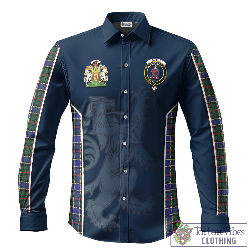 Ogilvie (Ogilvy) Hunting Modern Tartan Long Sleeve Button Up Shirt with Family Crest and Lion Rampant Vibes Sport Style