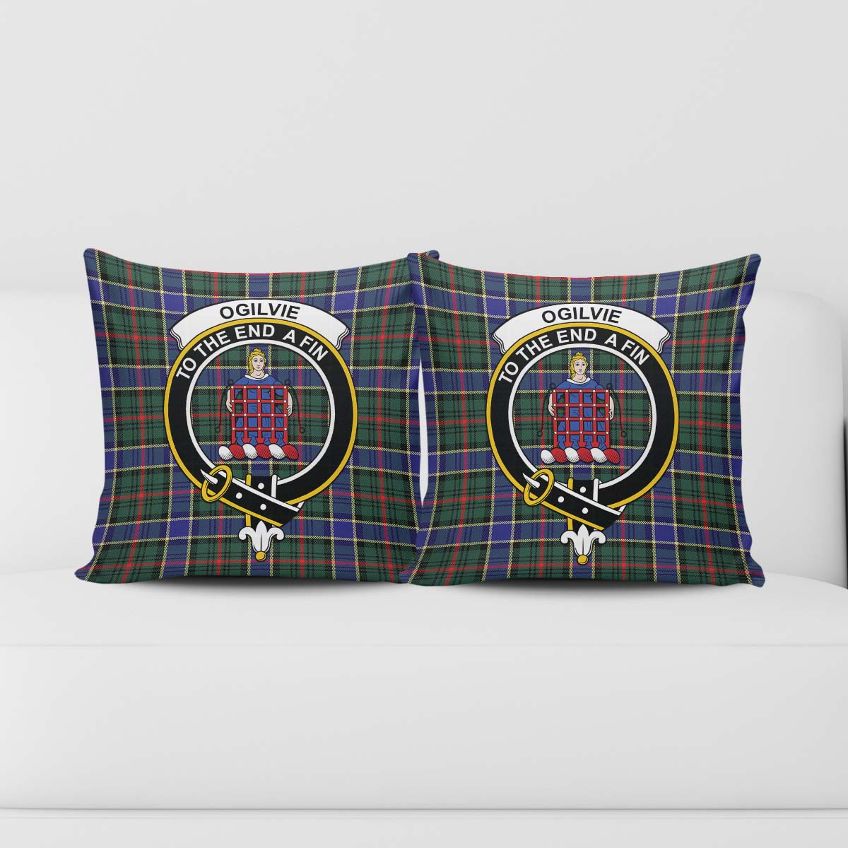 Ogilvie (Ogilvy) Hunting Modern Tartan Pillow Cover with Family Crest - Tartanvibesclothing