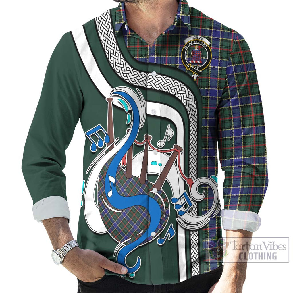 Ogilvie (Ogilvy) Hunting Modern Tartan Long Sleeve Button Shirt with Epic Bagpipe Style - Tartanvibesclothing Shop